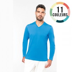 T-SHIRT COTON ML COL V HOMME